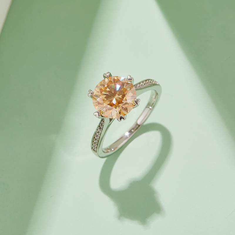 时来运转S925银镀白金MoissaniteWomen's Ring3.0ctD级